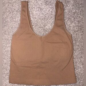 Brown Ribbed Crop Top